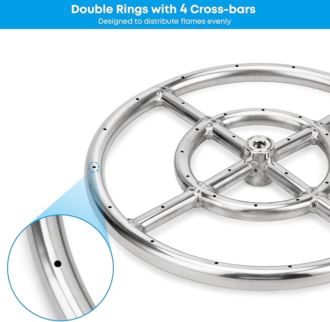 Stanbroil Natural Gas Fire Pit Stainless Steel Burner Ring Installation Kit, 12-inch