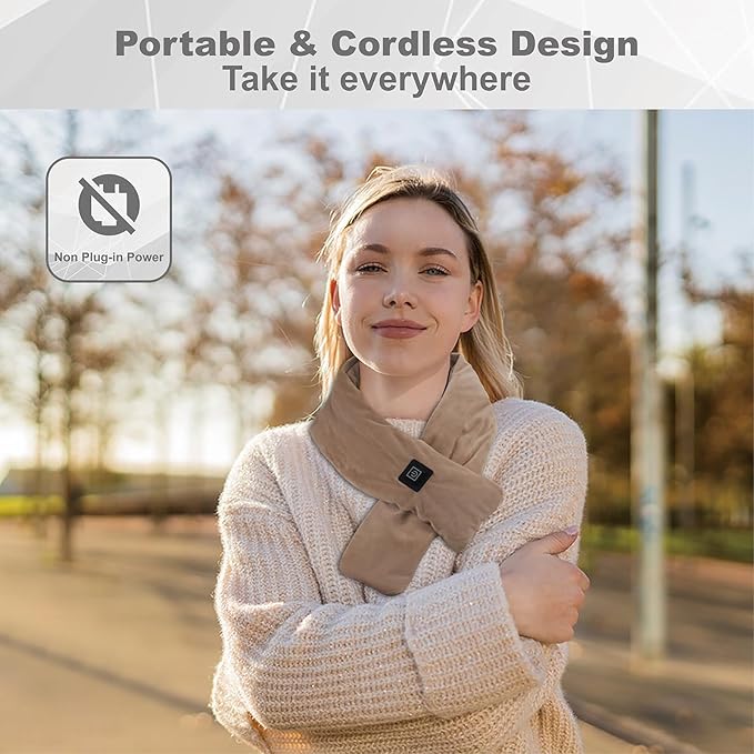 Neck Heating Pad Cordless, Rechargeable Heated Scarf with 5000mAh Power Bank, Portable Neck Warmer with 3 Heating Levels, Heating Pad for Neck Pain Relief and Muscle Relaxation