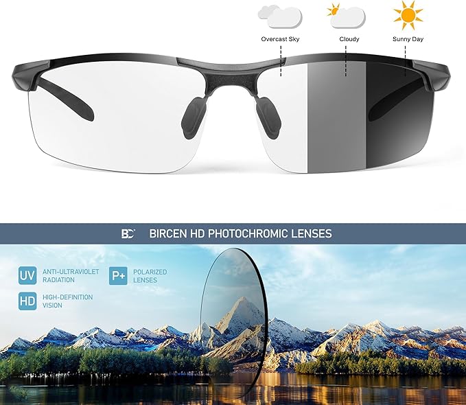 BIRCEN Polarized Carbon-Fiber Sunglasses for Men: Ultralight UV Protection Sun Glasses for Outdoor Sports Fishing Golf Hiking