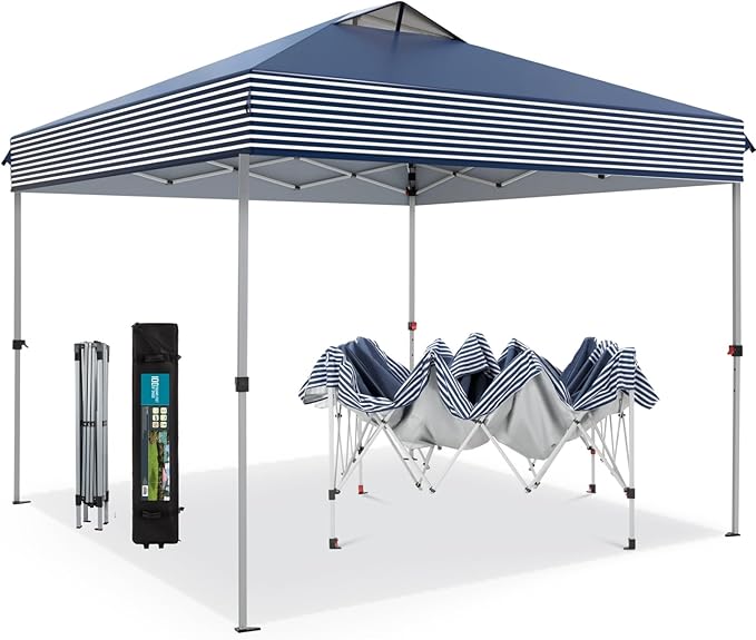 MFSTUDIO 10x10 Pop Up Canopy Tent, Gazebo Shelter Sun Shade Canopies Waterproof Patio Portable Popup Tents for Beach,Parties,Camping,100 Sq,Blue Stripe