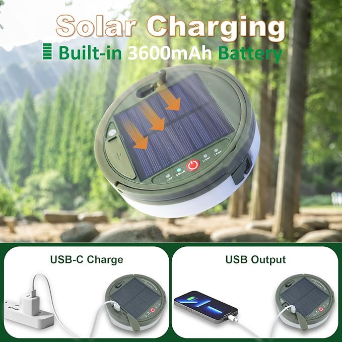 2-Pack Solar Camping String Lights, 39.4FT Portable Waterproof Camping Light with 8 Lighting Modes, Solar Powered and USB Rechargeable Tent Lantern with Remote Control for Camping, Garden and Hiking