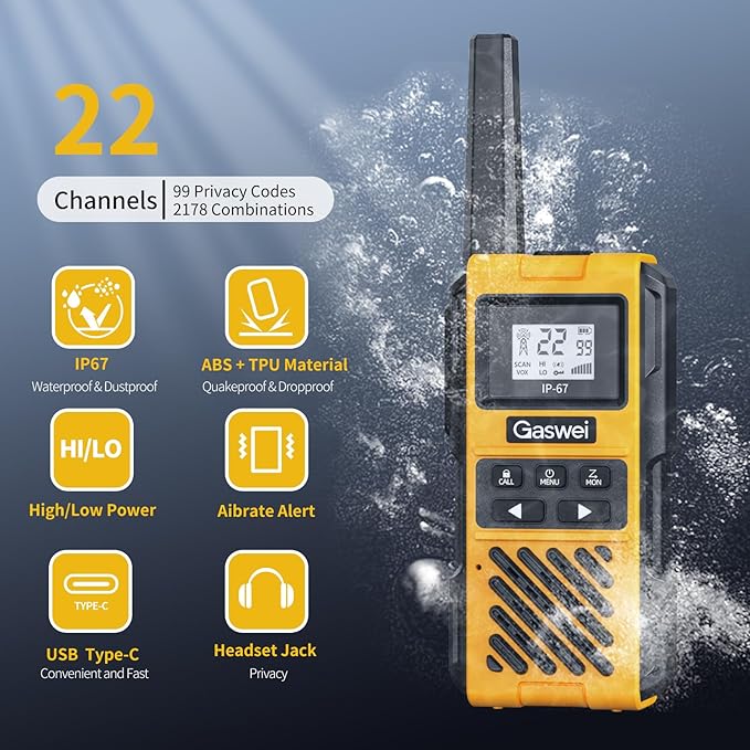 G1pro Profressional Walkie Talkies for Adults, Rechargeable Two Way Radios Long Range, 2 Way Emergency Radio, Waterproof (3 Pack)