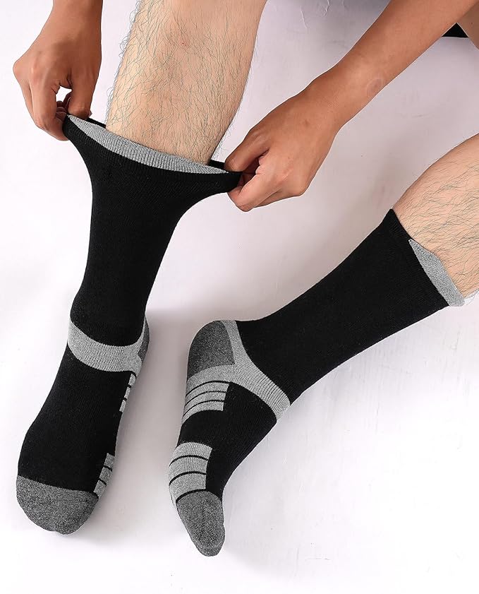 6 Pairs Men's Cotton Crew Work Boot Socks, Moisture Cushioned Athletic Sports Socks for Hiking Running Workout