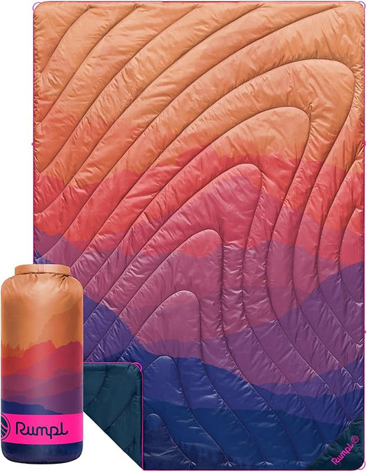 Rumpl Original Puffy Blanket - Warm, Water-Resistant Camping Blanket with 100% Recycled Synthetic Insulation, 52"x75", Original Puffy V2, Sierra Sunset Fade