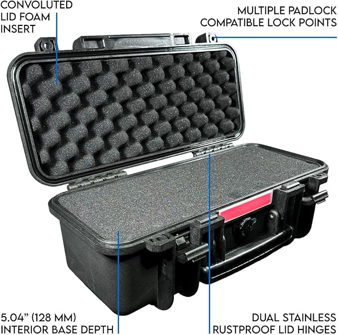 DCB Cases - Element 4802F | 19 x 9 x 8 Ext Dim | IP67 Waterproof | Pluck Foam Insert | Foldable Handle | Pressure Control Valve | Resin-Reinforced Injection Molded Plastic | 2 Latch Lid Close
