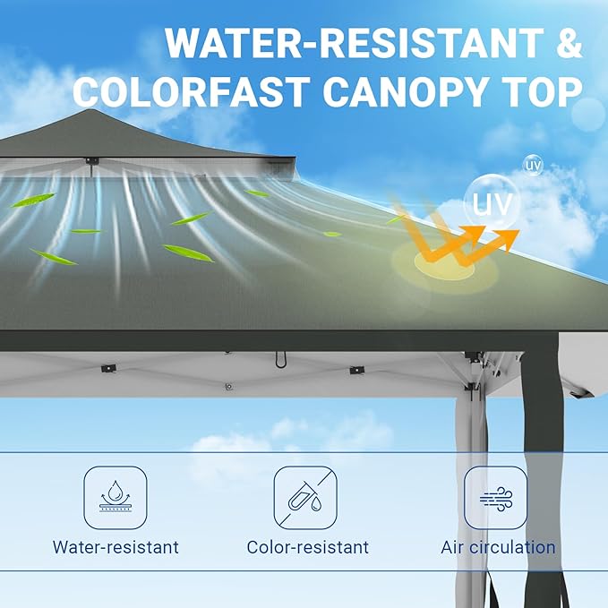 Favofamilie13x13 FT Pop Up Canopy, Instant Setup Gazebo with 4 Sidewall, Wheeled Carry Bag, 4 Sandbags & 4 Ropes, UV-Resistant Top, Heavy Duty Outdoor Shelter for Backyard Camping Events, Grey