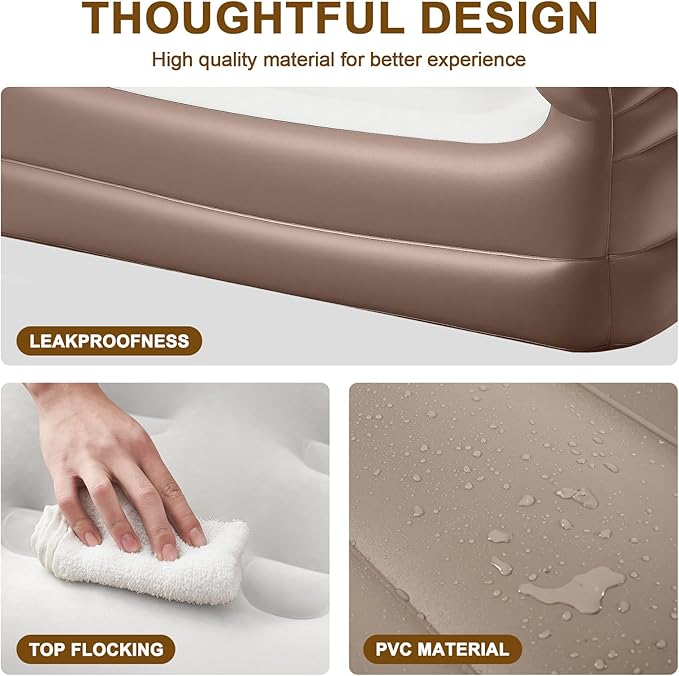 Twin Size Air Mattress Inflatable Sofa,Double Inflatable Chair for Adults-Flodable Blow Up Couch Lounger-Portable Air Sofa for Indoor Living/Tent Camping/Outdoor Activitie(Dark Brown)