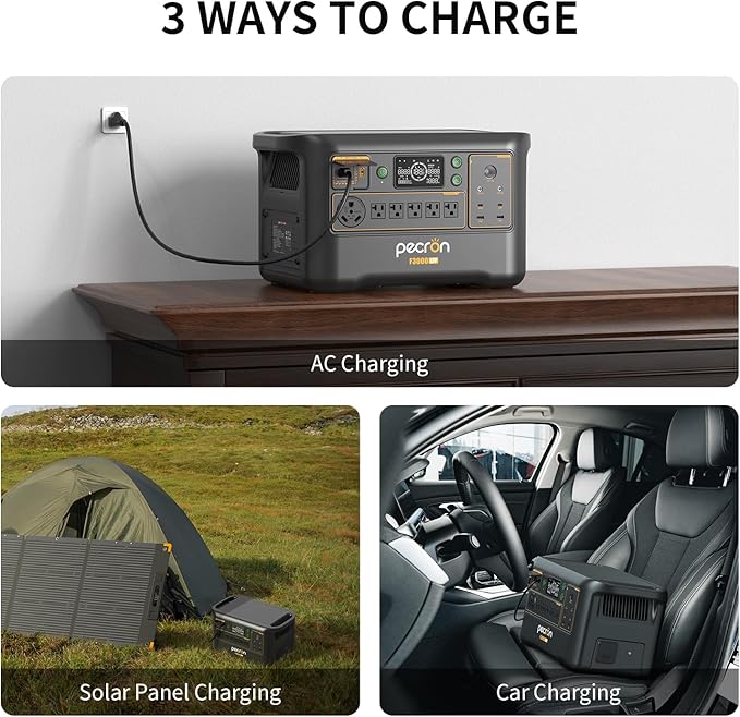 pecron F3000LFP Solar Generator with 300W Solar Panel, 3072Wh Portable Power Station, 3600W LiFePO4 Battery Home Backup, Fast Charging Lithium Battery with 100W USB-C for Home, Camping, RV, Emergency