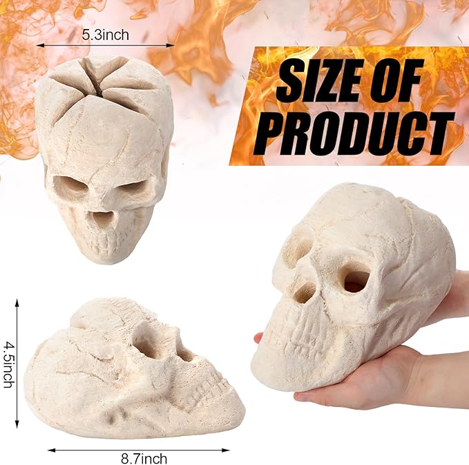 1 Pack Fire Pit Skulls 8.7 Inch Halloween Imitated Human Ceramic Firepit Head Fireproof Skulls Bonfire Accessories Fake Logs Halloween Decor for Gas Campfire Fireplace Wood Fires (White)