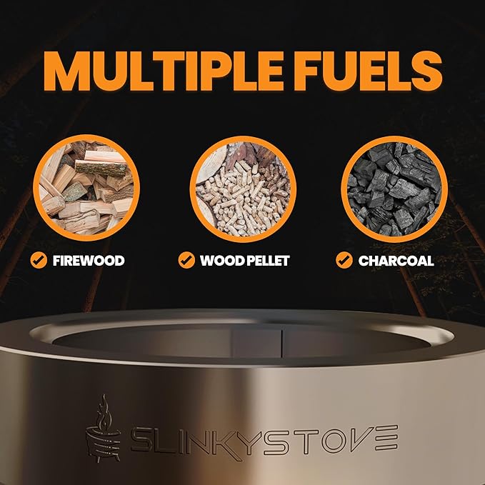 Slinky Stove Smokeless Fire Pit for Outdoor Wood-Burning - 23-Inch Patented Collapsible Firepit with Cooking Grill - Portable Stainless Steel Solo Pit for Camping, Backyard, Patio Bonfires
