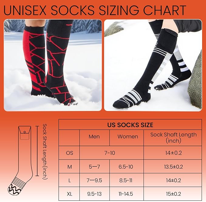 Heated Socks, 8000mAh Rechargeable Heated Socks for Men, Electric Socks for Women, Heated Ski Socks for Winter, Hunting, Skiing, Snowboarding,US 7-10 Size Inclusive, Non-APP Control