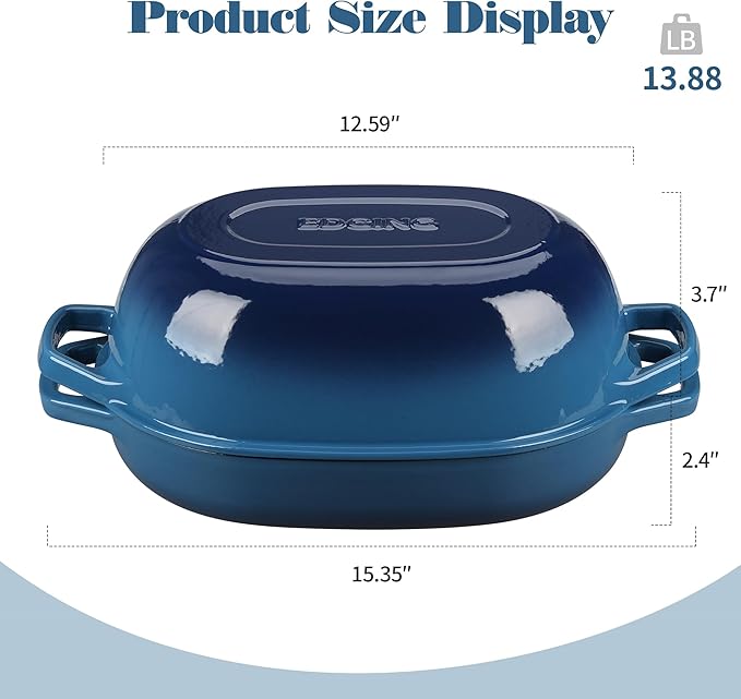 Enameled Cast Iron Oval Dutch Oven Pot with Lid, Dutch Oven for Sourdough Bread Baking, Oval Bread Pan, 7qt, Lake Blue
