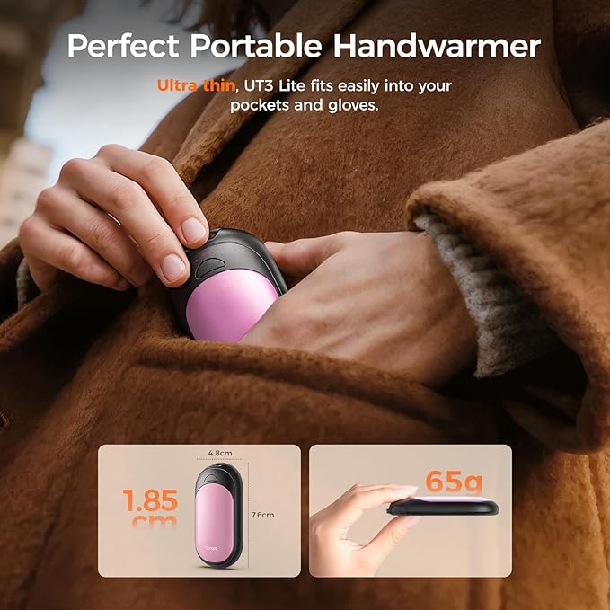 OCOOPA Magnetic Hand Warmers Rechargeable 2 Pack, AI Electric Handwarmers, Fast Heating, 3-Settings, UL Certified, Portable Heater, Gloves Fitting, Travel Essentials, Gifts Women Men, UT3 Lite