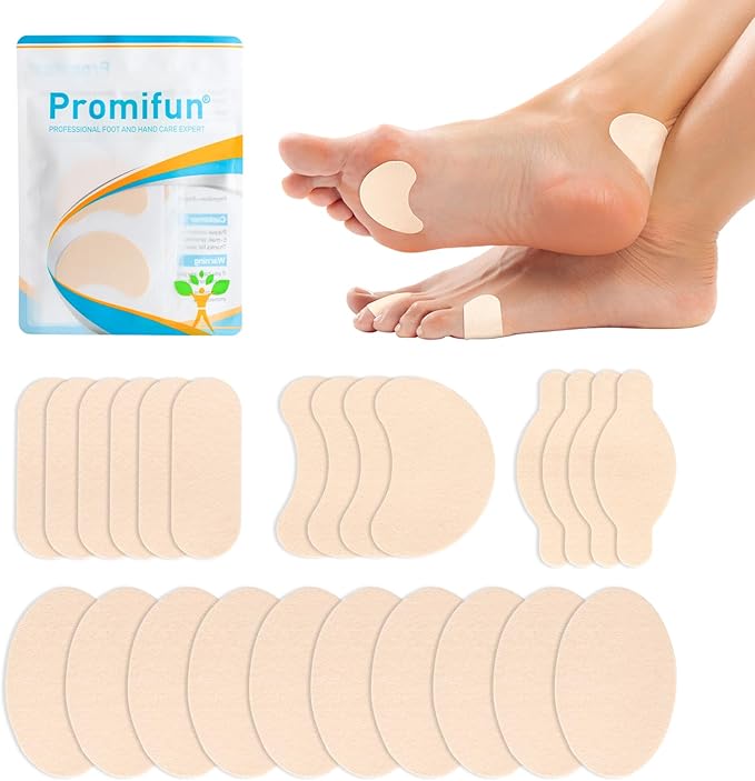 Moleskin Strips with Adhesive Blister Prevention Pads Mole Skin Tape Stickers for Feet Heel Shoes Padding-24 Sheets of 4 Shapes,Beige