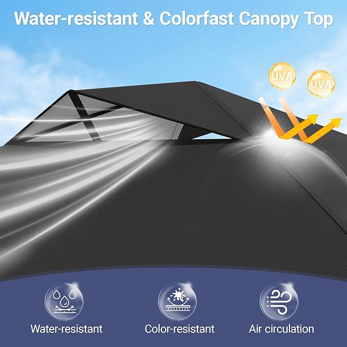 10x10 Pop Up Canopy - Instant Setup Beach Tent with Wheeled Carry Bag, 8 Sandbags & 4 Guy Lines - Portable Sun Shade for Camping, Events, Silver Coated Top, Black