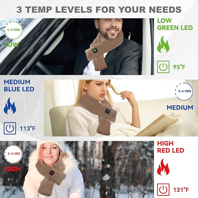 Neck Heating Pad Cordless, Rechargeable Heated Scarf with 5000mAh Power Bank, Portable Neck Warmer with 3 Heating Levels, Heating Pad for Neck Pain Relief and Muscle Relaxation