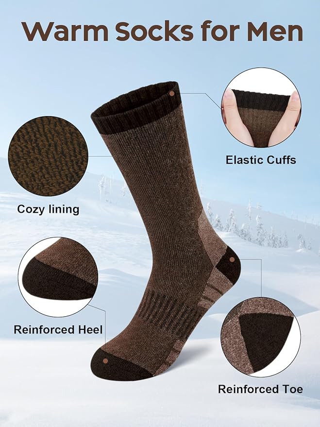 Senker Fashion Merino Wool Hiking Socks for Men, Warm Crew Socks W/Cushion Moisture Wicking for Trekking Work Outdoor