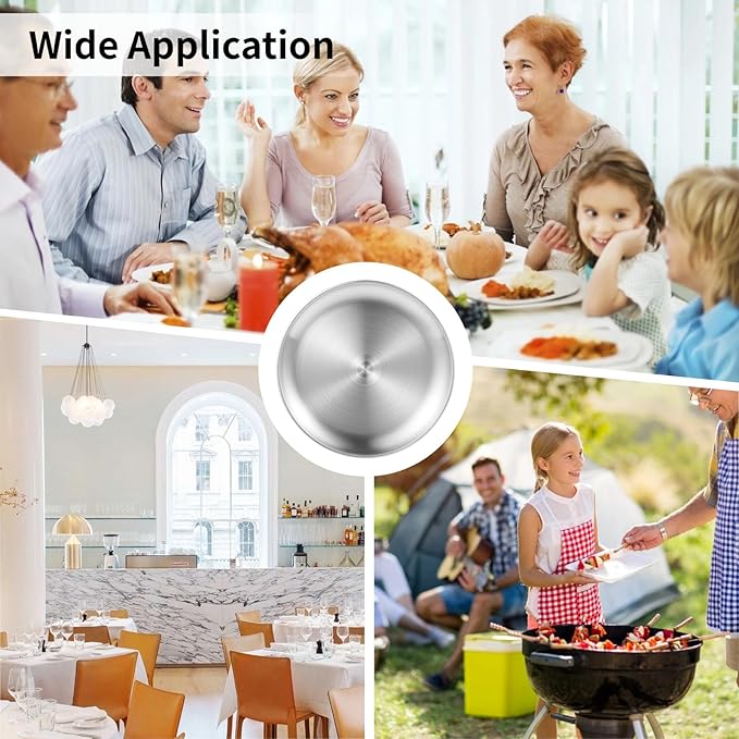 OMISTAR 10 Pcs Stainless Steel Dinner Plates, Reusable Brushed Metal Plates, 10 inch Round Dinner Dishes, Serving Plates for Main Dishes, Unbreakable Kitchenware, Dishwasher Safe