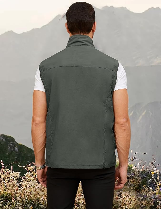 Gihuo Mens Casual Lightweight Travel Vest Summer Utility Safari Vest Sleeveless Jackets for Travel Hiking Fishing