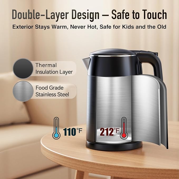 Mecity Electric Kettle Touch Screen Temperature Control Water Boiler, No Plastic Contact with Water. 6 Preset Temperature Programs, 2 Hours Keep Warm, 1.7 Liter Dark Grey