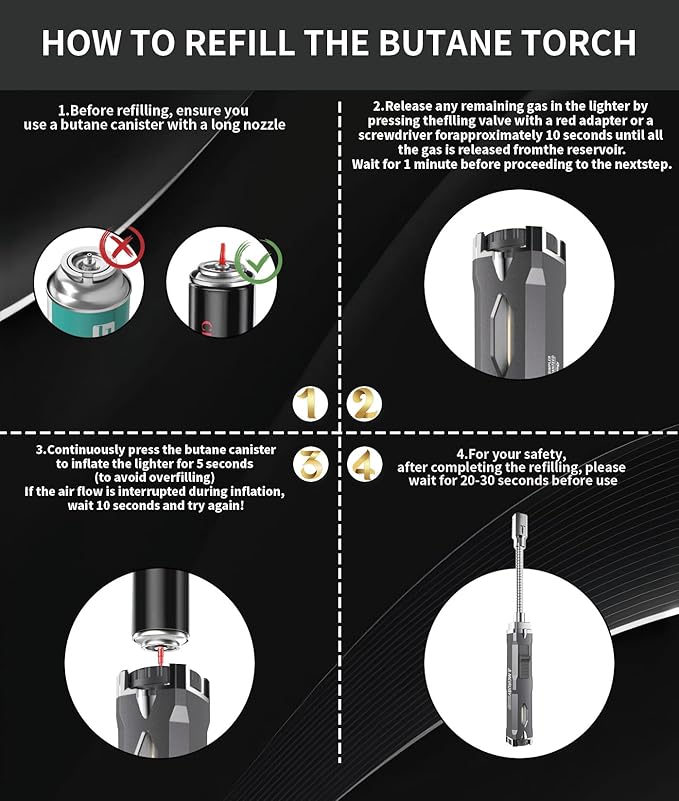 Torch Lighter, Long Flexible Neck Refillable Butane Lighter, Jet Flame Windproof Lighter with Visual Fuel Window for Kitchen Cooking, Baking, BBQ & Camping (Fuel Not Included)