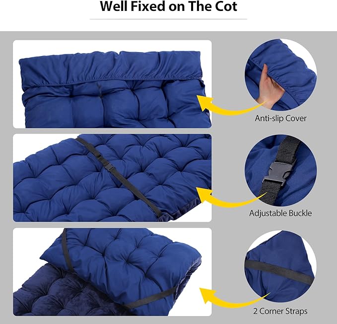 REDCAMP Extra Thick Folding Sleeping Cot Pads, Comfortable Soft Velvet Cotton Camping Cot Mattress Pad for Hiking, Backpacking, Blue 75"x28"