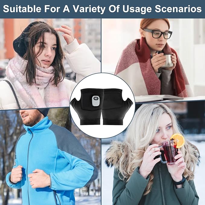 ZRW Portable Heated Gloves with Digital Display, Rechargeable Smart Thermostatic Fingerless Gloves