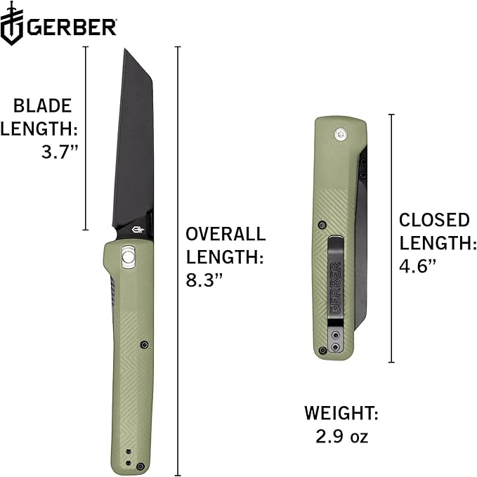 Gerber Gear Pledge Pocket Knife with Pocket Clip - 3.7" Full Panel Plain Edge Blade Folding Knife - EDC Gear and Equipment - Lichen Green