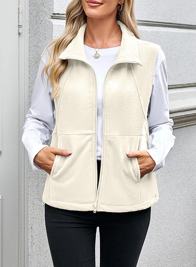 Dokotoo Women's Full Zip Polar Fleece Vest Warm Winter Sleeveless Cardigan Lapel Collar Sherpa Coat Outerwear with Pocket