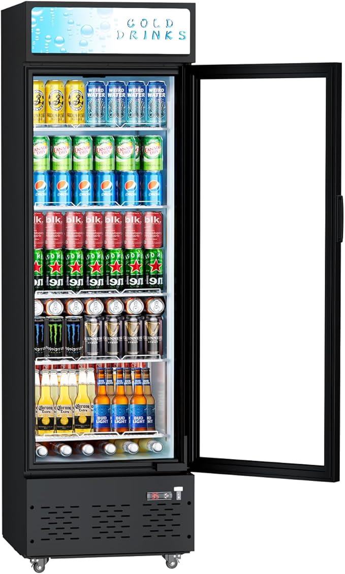 Glass Door Refrigerator Commercial Beverage Refrigerators with LED Light, 11 Cu.ft and 5 Shelves, Display Refrigerator for Cafe Restaurant Store Bar