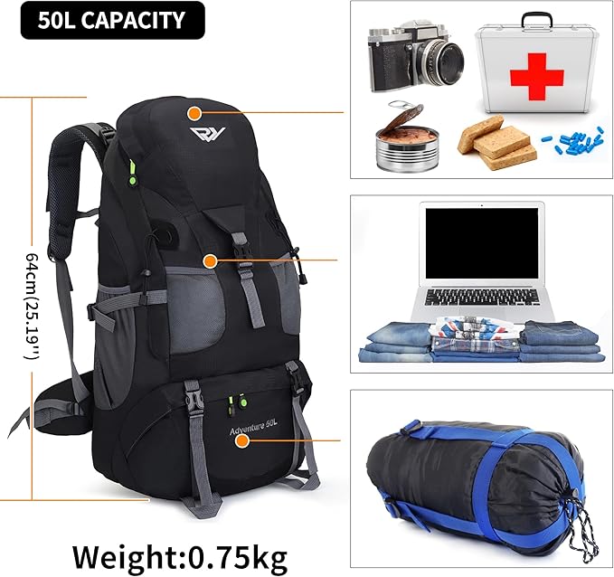 Hiking Backpack, 50l Camping Lightweight Bag for Outdoor