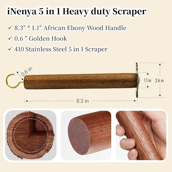 Grill Scraper for BBQ Grate and Griddle, Bristle-Free, 8.3โ Wooden Handle โ Safe Grill Cleaner for Outdoor Grills, Includes Round and V-Shaped Grooves โ Grilling Accessories for Men