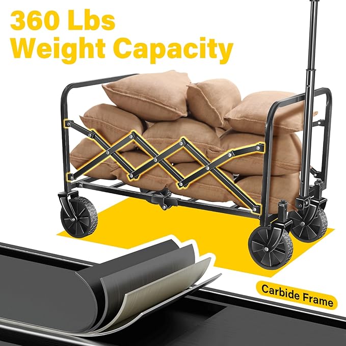 ARTIST'S DREAM Wagons carts Foldable|Collapsible Wagon|360lbs.Wagon cart with Wheels Foldable|Collapsible Wagon with Wheels Folding|Portable Utility Wagon for Camping,Sports,Shopping,Travel,Black