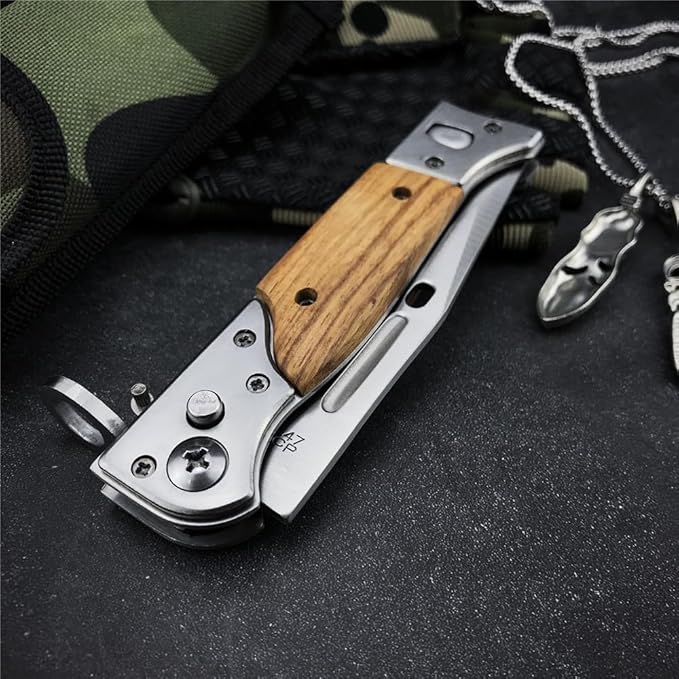 HUAAO 8.66 Inch Camping Knife Portable Folding Pocket Knife Speed Safe Assisted Opening Knives Outdoor Hunting Tactical EDC Survival Self Defense Tools AK47 Flipper Knives for Hiking,Gift for Men