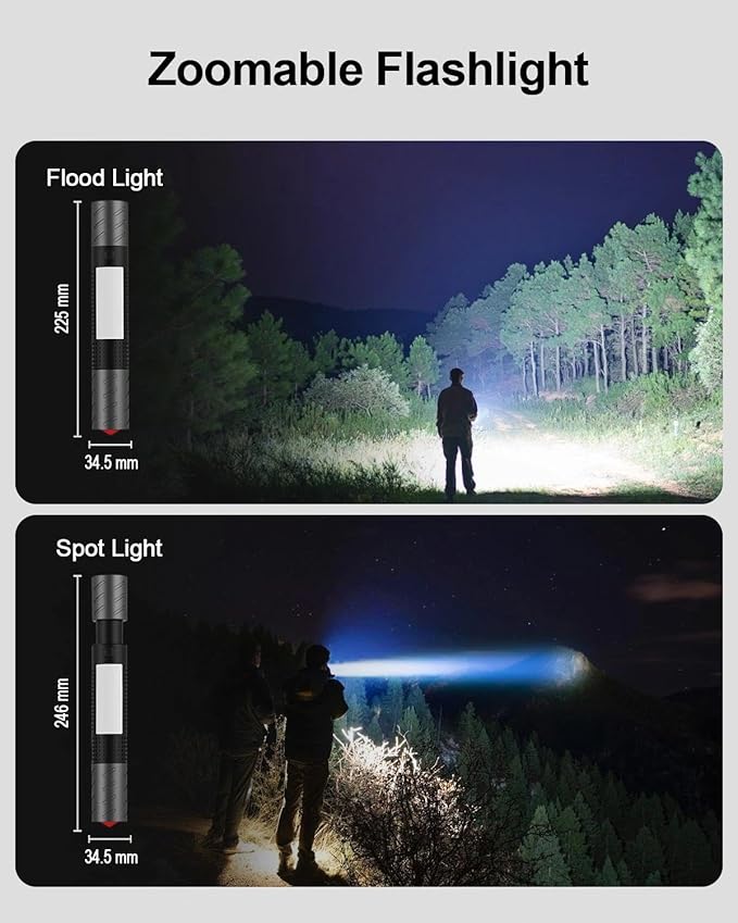 Rechargeable Flashlight, Includes Screwdriver, Window Breaker, 4 Main Lighting Modes, 3 Side Lighting Modes, High and Low Beam, Magnetic Rechargeable Flashlight for Home, Car, Hiking, Camping