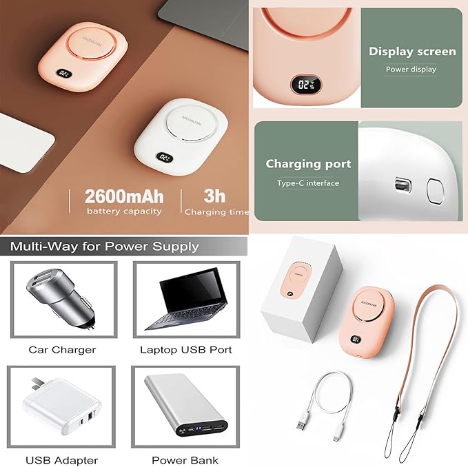 Portable Neck Fan, Mini Small Personal Handheld Fan USB Rechargeable 3 Speed for Girls Boys Woman Eyelash Travel Home Office Outdoor (Pink)