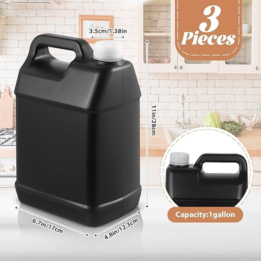 3 Pcs 1 Gallon Plastic Jug with Lids Square Empty Storage Containers HDPE Carboy Plastic Jar Containers for Water Beverage Oil Liquids (Black)