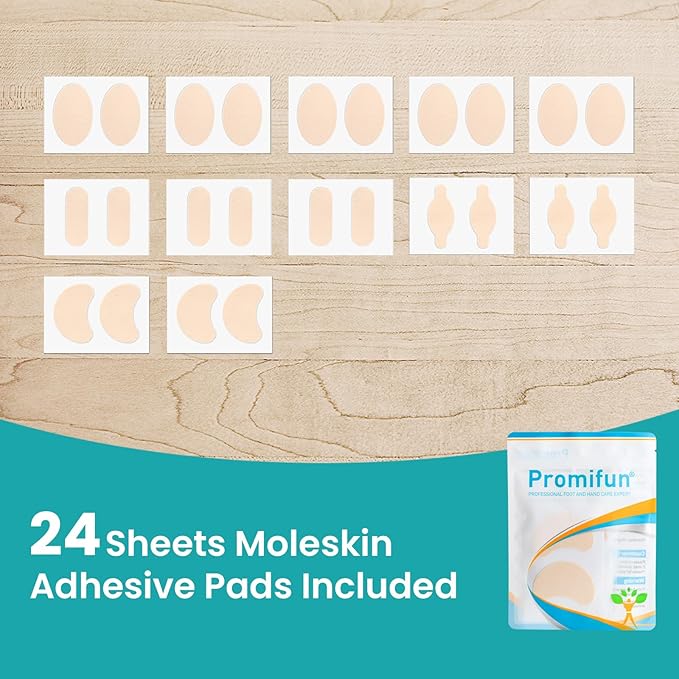 Moleskin Strips with Adhesive Blister Prevention Pads Mole Skin Tape Stickers for Feet Heel Shoes Padding-24 Sheets of 4 Shapes,Beige