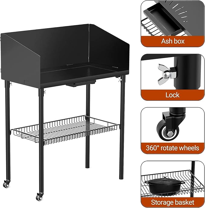 onlyfire Outdoor Camp Cooking Table for Dutch Ovens and Food Preparation, Collapsible Grill Table Camping Kitchen Station with Side Windscreen & Storage Basket for Backyard BBQ Picnic RV