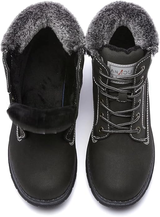 ANJOUFEMME Womens Hiking Snow Winter Boots - Waterproof Work Ankle Boots for Women Comfortable Warm Fur Boots for Backpacking Cycling