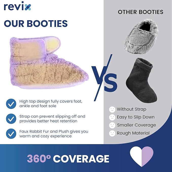 REVIX Microwavable Booties and Hot Feet Warmers for Women & Men, Heated Foot Warmer with Flaxseed Moist Heat Therapy for Cold Feet, Purple, L