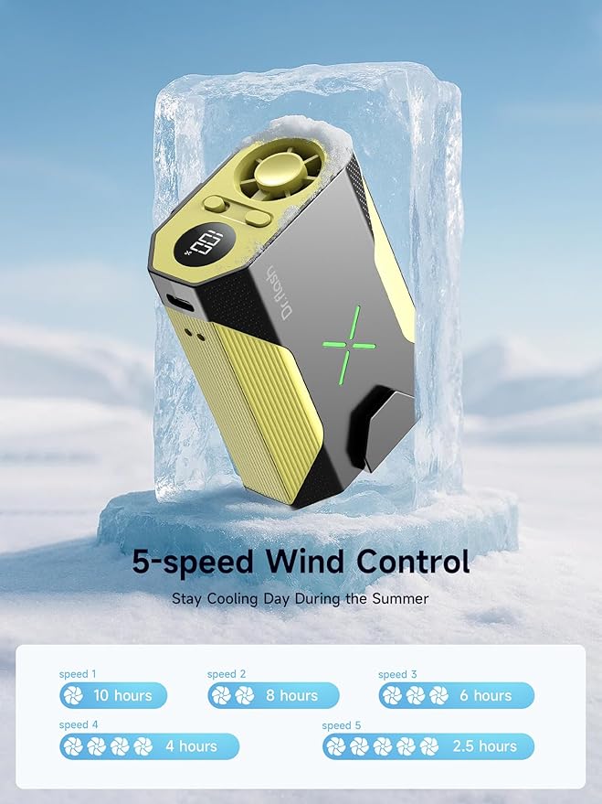 Portable Waist Fan Clip on Belt , 5-Speed Adjustable Wearable Personal Cooling Fans, Rechargeable Battery Operated,Hands-Free Hanging Neck Fan,for Warehouse, Camping, Outdoor,Travel(Black & Yellow)