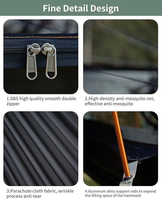 Camping Hammock Tent with Mosquito Net and Sunshade, Extra Large for 2 Person, Lightweight Hanging Hammocks Tree Straps, Bivvy Ground Tent for Outside, Hiking, and Travel
