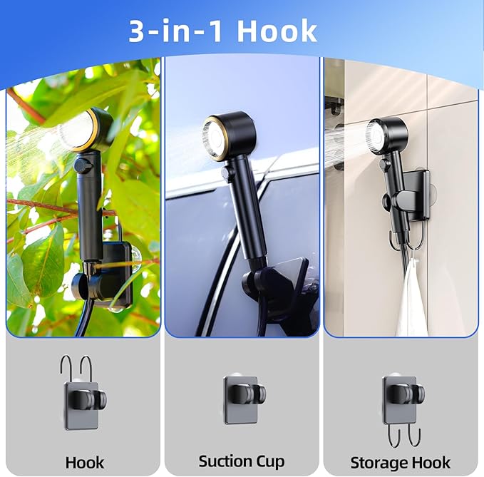 Portable Camping Shower, Upgraded Outdoor Shower with Fahrenheit Display & 8000mAh Rechargeable Battery Pump IPX8 Waterproof for Camp, Hiking, Car Washing