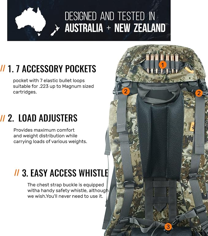 SPIKA Hunting Backpacks for Men, Meat Hauler Frame Pack with Rifle Holder, 40L/80L Extendable + Capacity for Bow Rifle Gun
