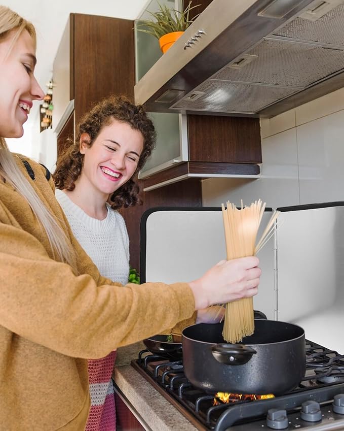 30cm 4 Sided Splatter Guard Foldable Stainless Steel Stove Splash Guard Oil Splatter Screens for Frying Kitchen Backsplash Protector Nonstick Oil Splatter Guard for Cooking