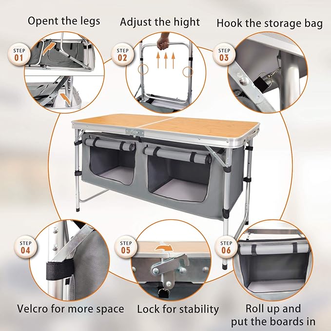 Camp Field Camping Folding Aluminum Table with Adjustable Legs for Outdoor Travel Beach, Backyards, BBQ, Party and Picnic Foldable Table