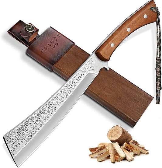 Purple Dragon Heavy Duty Machete for Cutting Trees & Yard Work - Camping/Survival Knife with Solid Wood Sheath - Bushcraft & Brush Clearing - 15 Inch