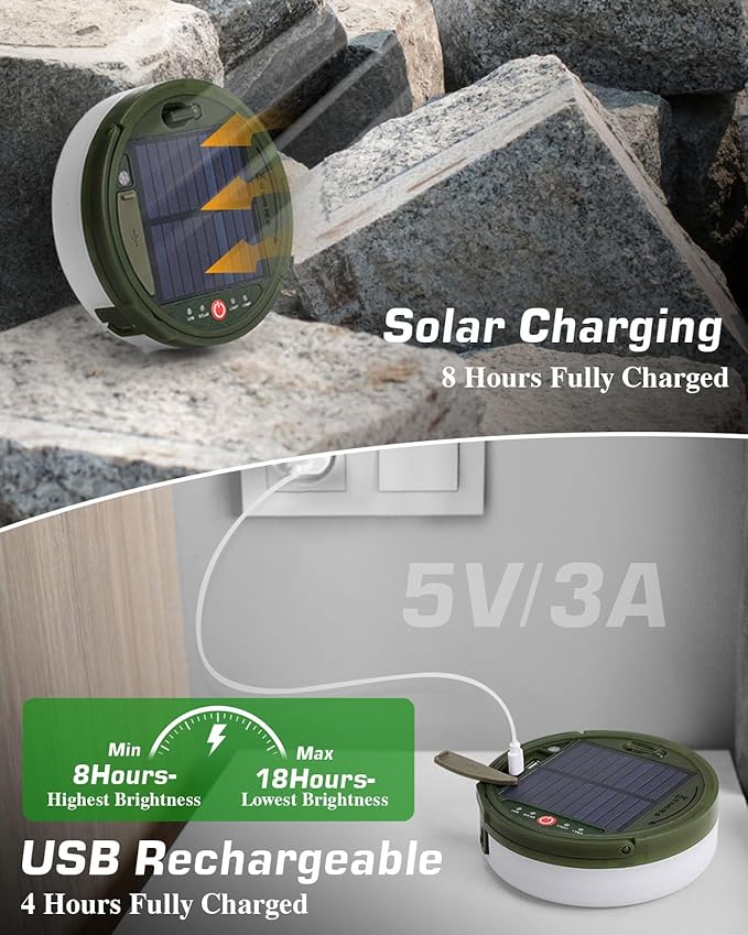 Anpro 4 in 1 Solar Camping String Lights, 39.4Ft Ultra Long String with 150LEDs, 3600mAh Solar Powered and USB Rechargeable Light with Remote Control, Portable Camping Light for Hiking, Decorations