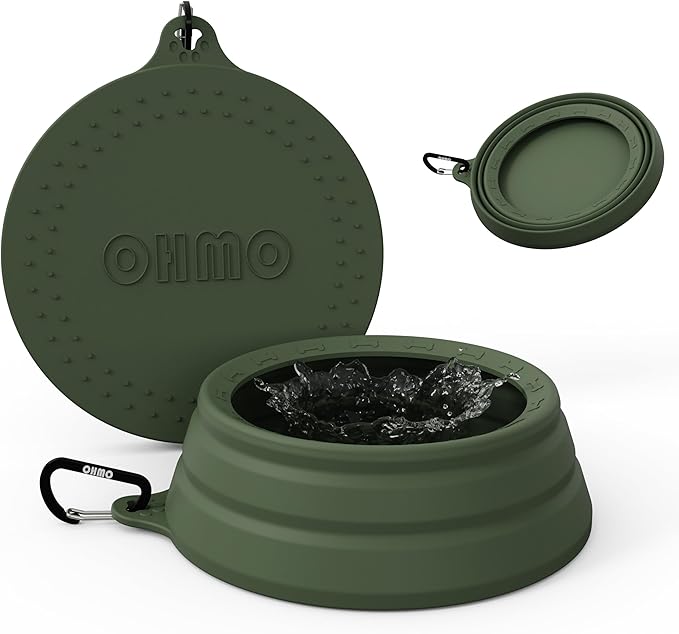 OHMO Spill Proof Collapsible Dog Water Bowl Large 34oz for Cars, No Splash Portable Bowls for Dog Travel, Pet Essentials for Road Trips, Cat Travel Accessories